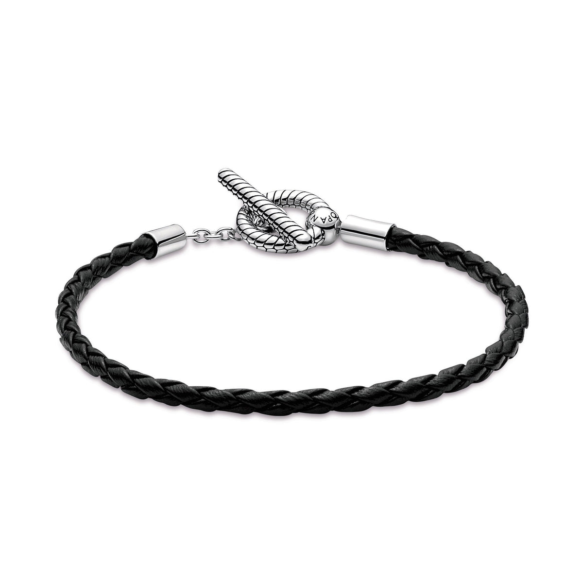Bracelet – Sterling Silver – Pandora Moments Braided Leather T-bar