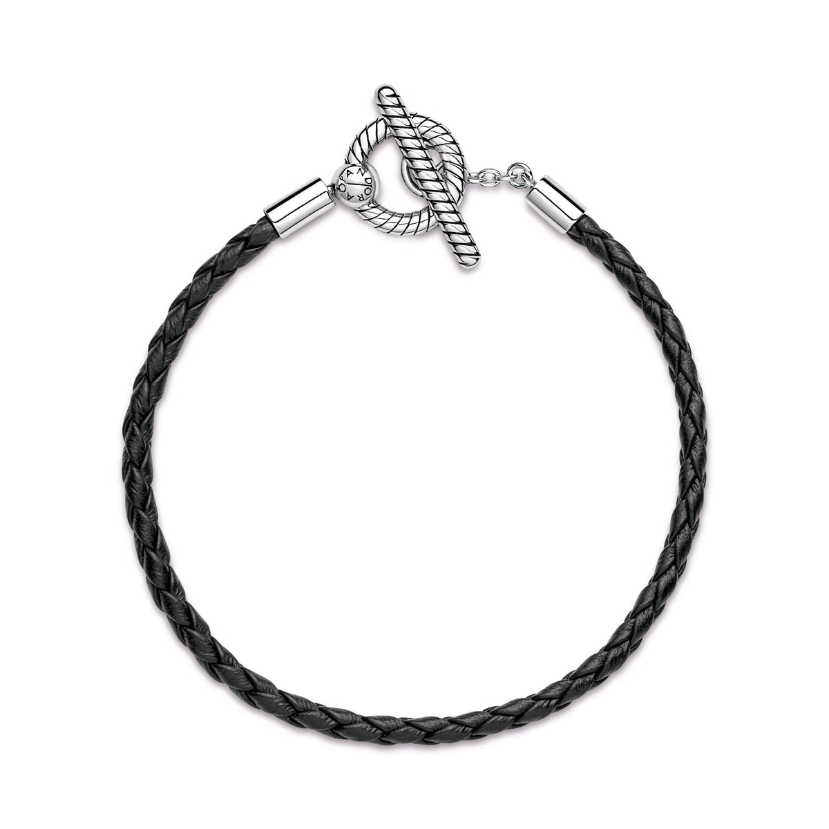 Bracelet – Sterling Silver – Pandora Moments Braided Leather T-bar