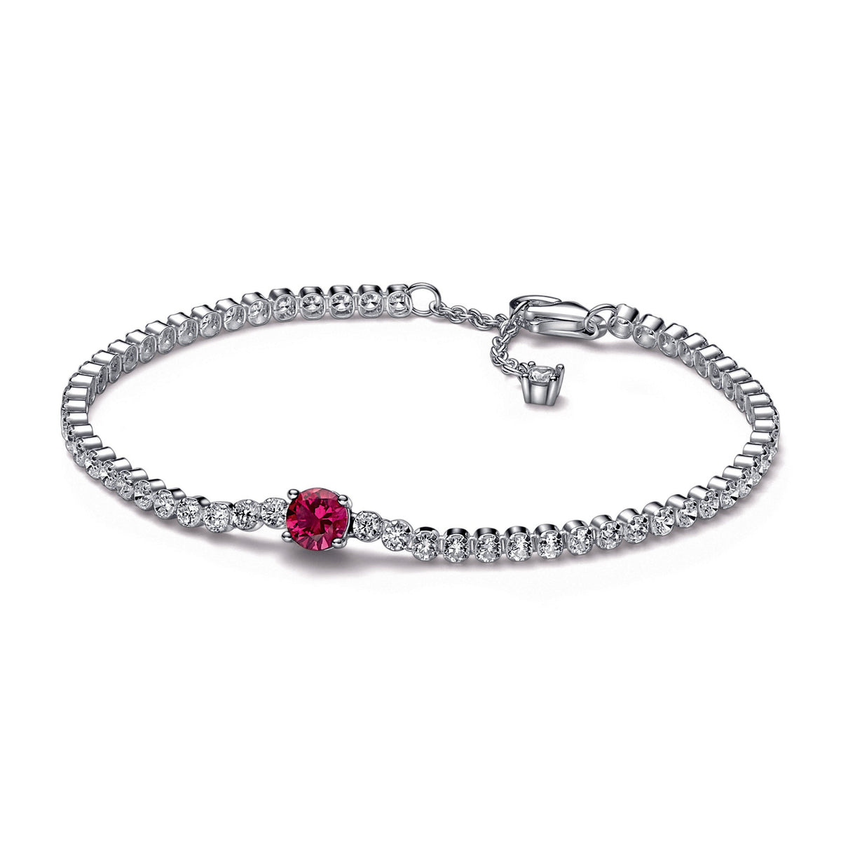Bracelet – Sterling Silver – Red Sparkling Round Pavé Tennis