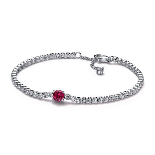 Bracelet – Sterling Silver – Red Sparkling Round Pavé Tennis