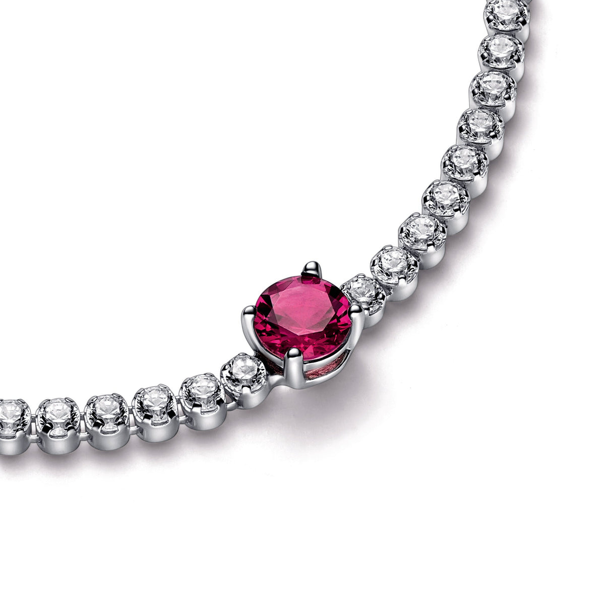 Bracelet – Sterling Silver – Red Sparkling Round Pavé Tennis