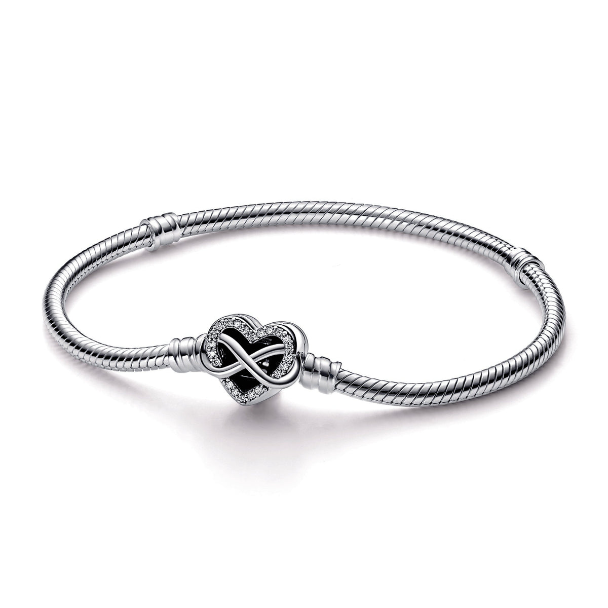 Chain Bracelet – Sterling Silver – Pandora Moments Sparkling Infinity Heart Clasp Snake
