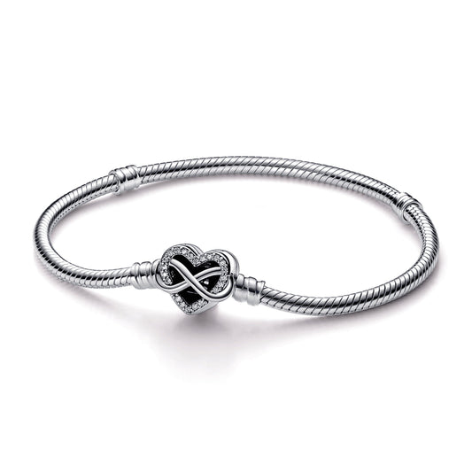 Chain Bracelet – Sterling Silver – Pandora Moments Sparkling Infinity Heart Clasp Snake