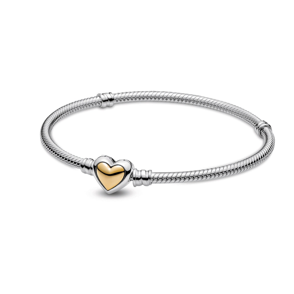 Chain Bracelet – Sterling Silver – Domed Golden Heart Clasp Snake