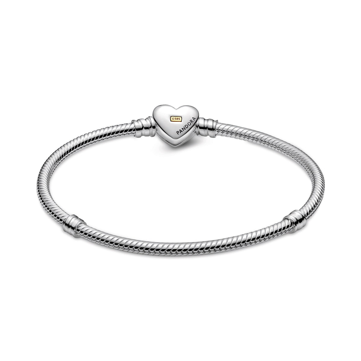 Chain Bracelet – Sterling Silver – Domed Golden Heart Clasp Snake