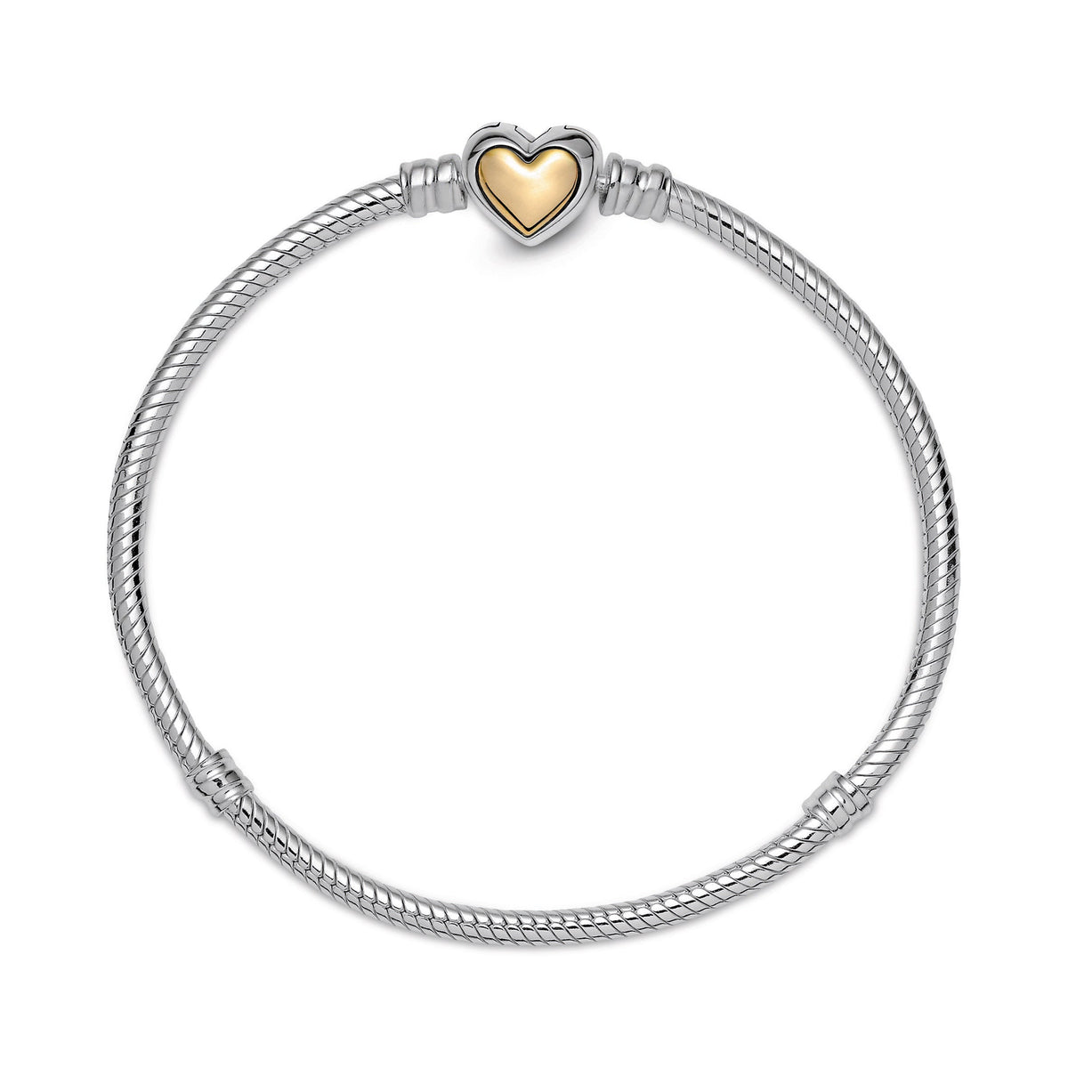 Chain Bracelet – Sterling Silver – Domed Golden Heart Clasp Snake
