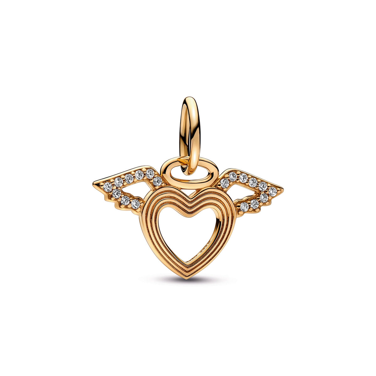 Dangle Charm – 14k Gold-Plated – Heart & Angel Wings