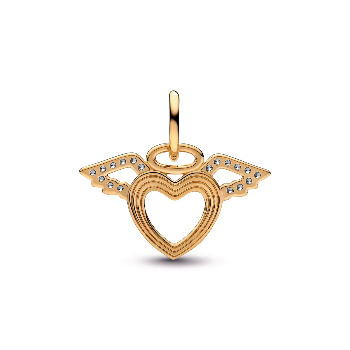 Dangle Charm – 14k Gold-Plated – Heart & Angel Wings