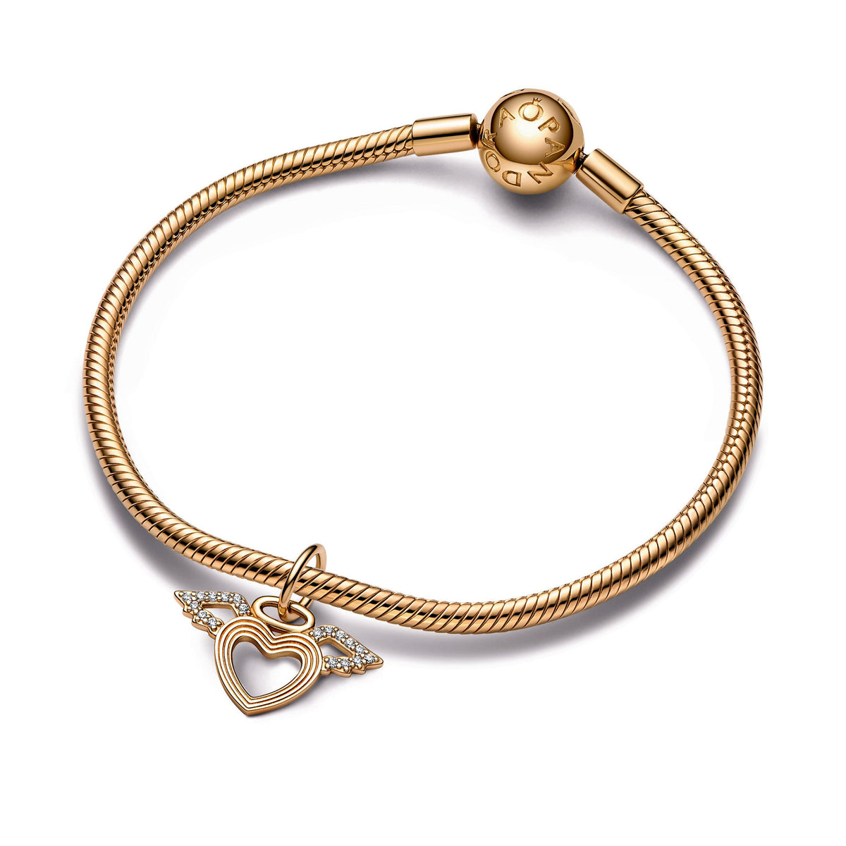 Dangle Charm – 14k Gold-Plated – Heart & Angel Wings