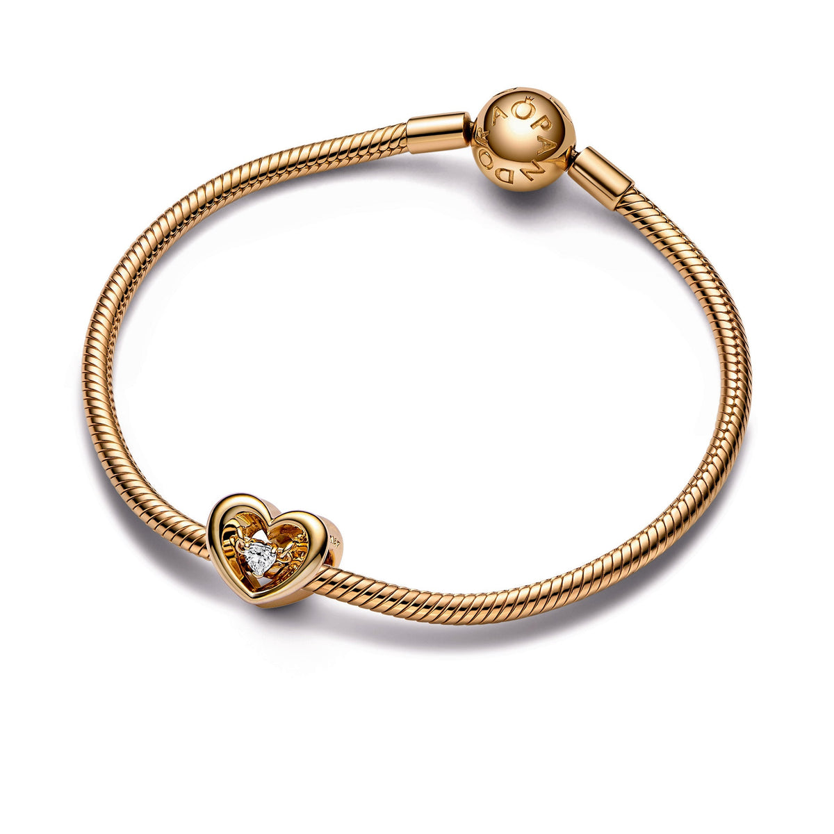 Charm – 14k Gold-Plated – Radiant Heart & Floating Stone