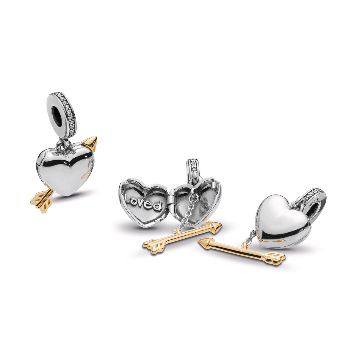 Dangle Charm – 14k Gold-Plated – Loved Heart & Arrow