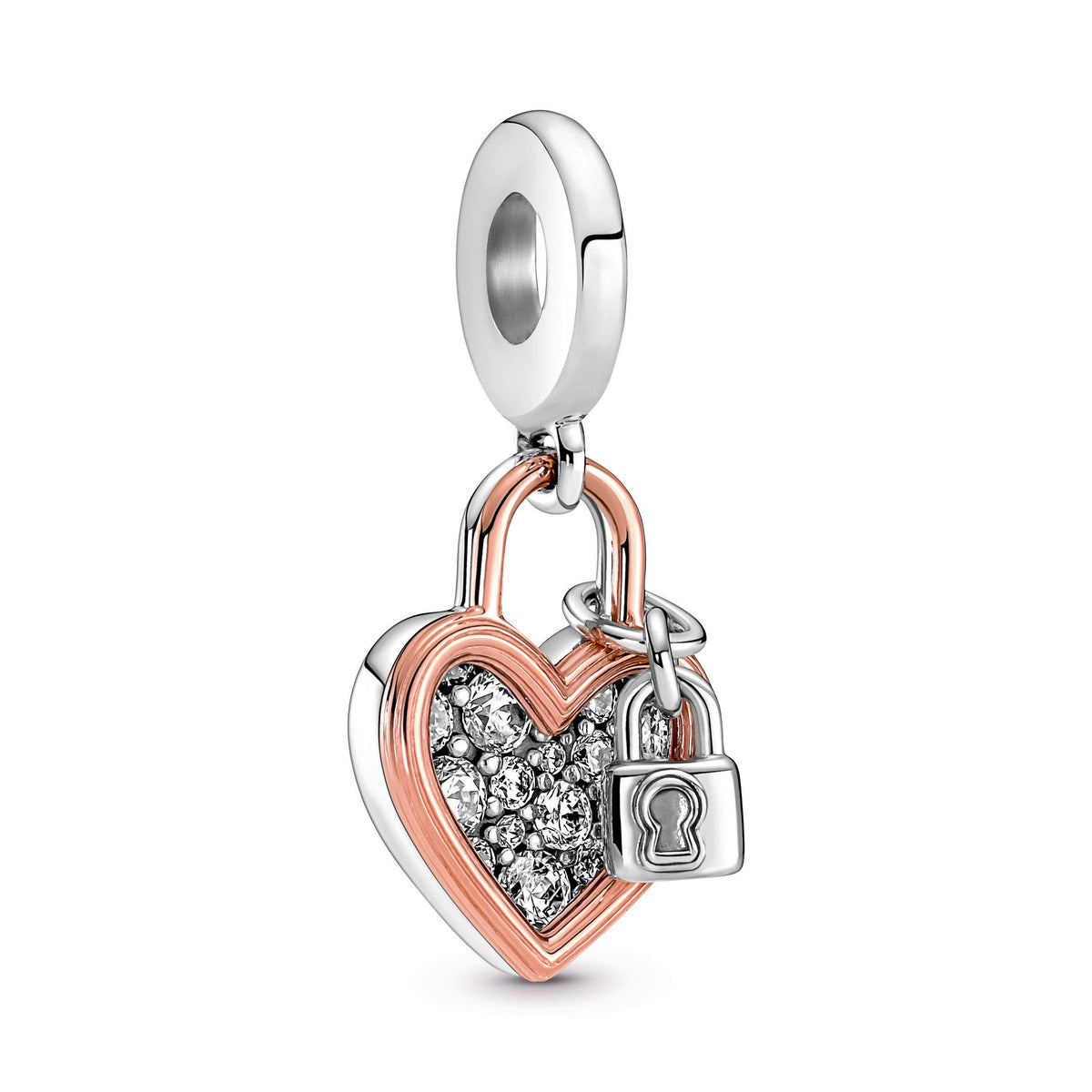 Dangle Charm – 14k Rose Gold-Plated – Heart Padlock Double