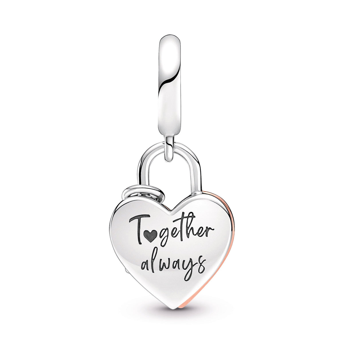 Dangle Charm – 14k Rose Gold-Plated – Heart Padlock Double