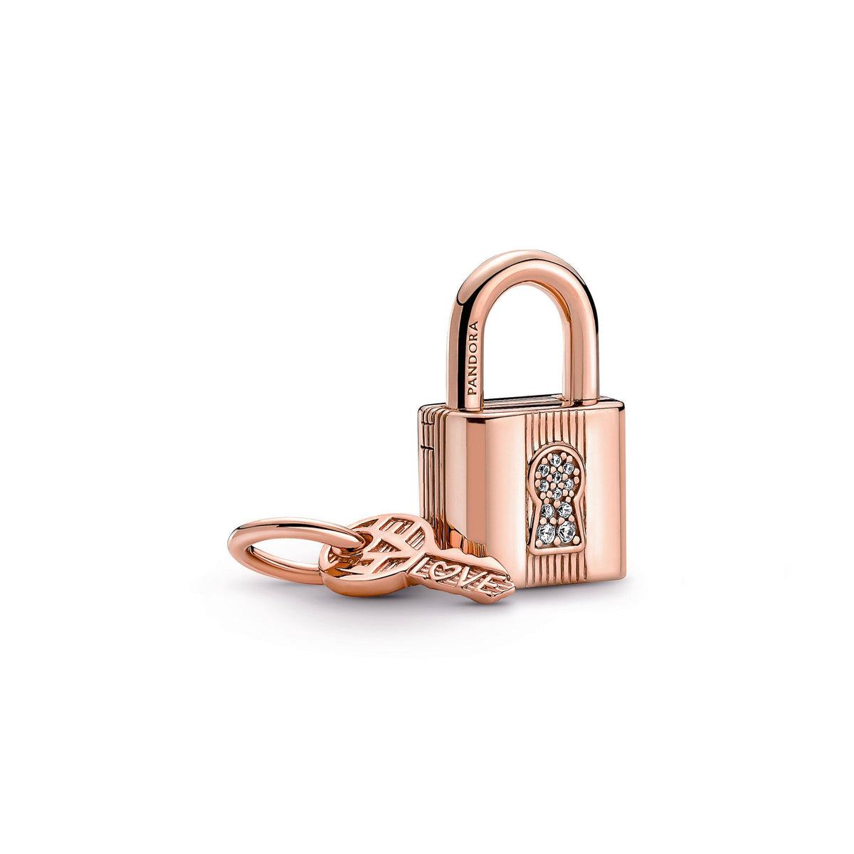 Dangle Charm – 14k Rose Gold-Plated – Padlock & Key