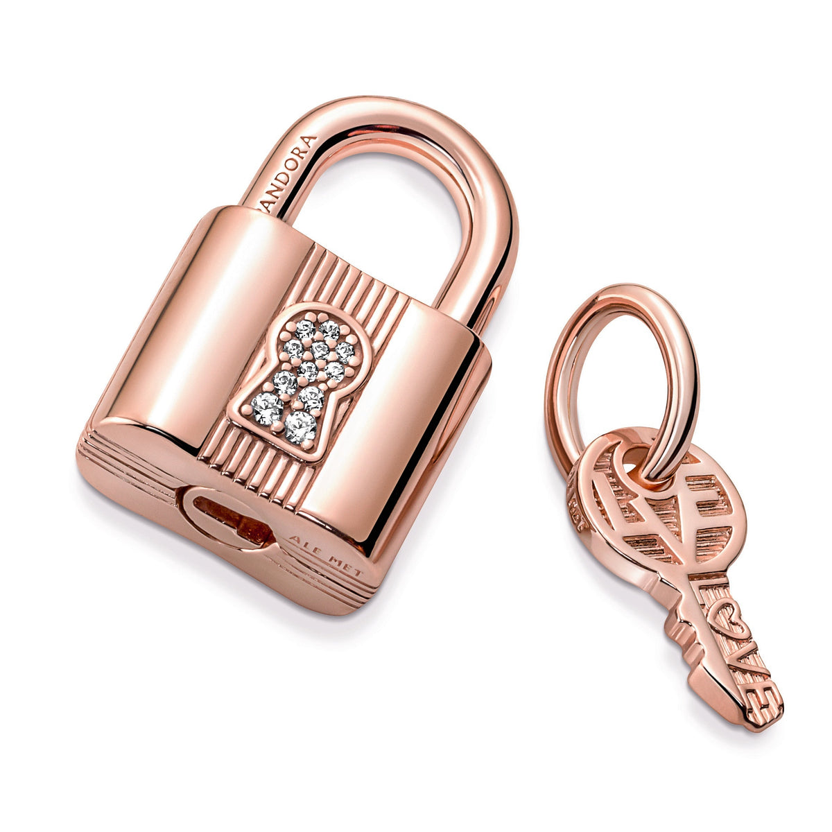 Dangle Charm – 14k Rose Gold-Plated – Padlock & Key