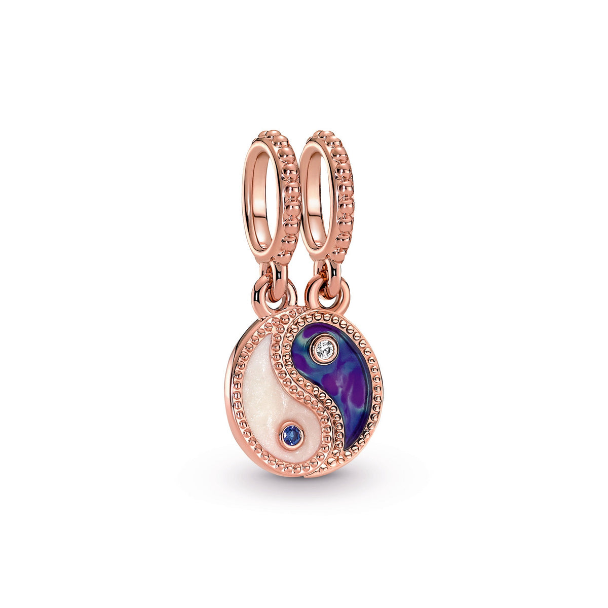 Dangle Charm – 14k Rose Gold-Plated – Splittable Yin & Yang Sparkling