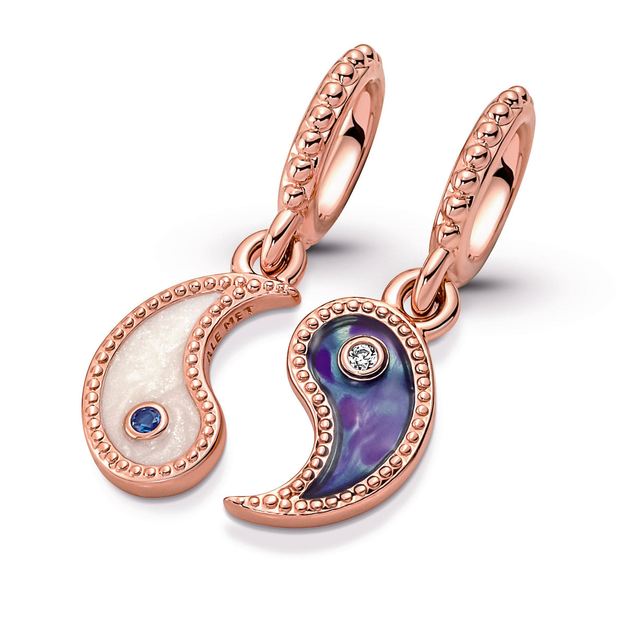 Dangle Charm – 14k Rose Gold-Plated – Splittable Yin & Yang Sparkling