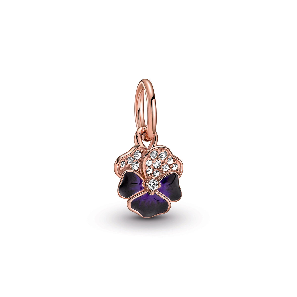 Dangle Charm – 14k Rose Gold-Plated – Deep Purple Pansy Flower