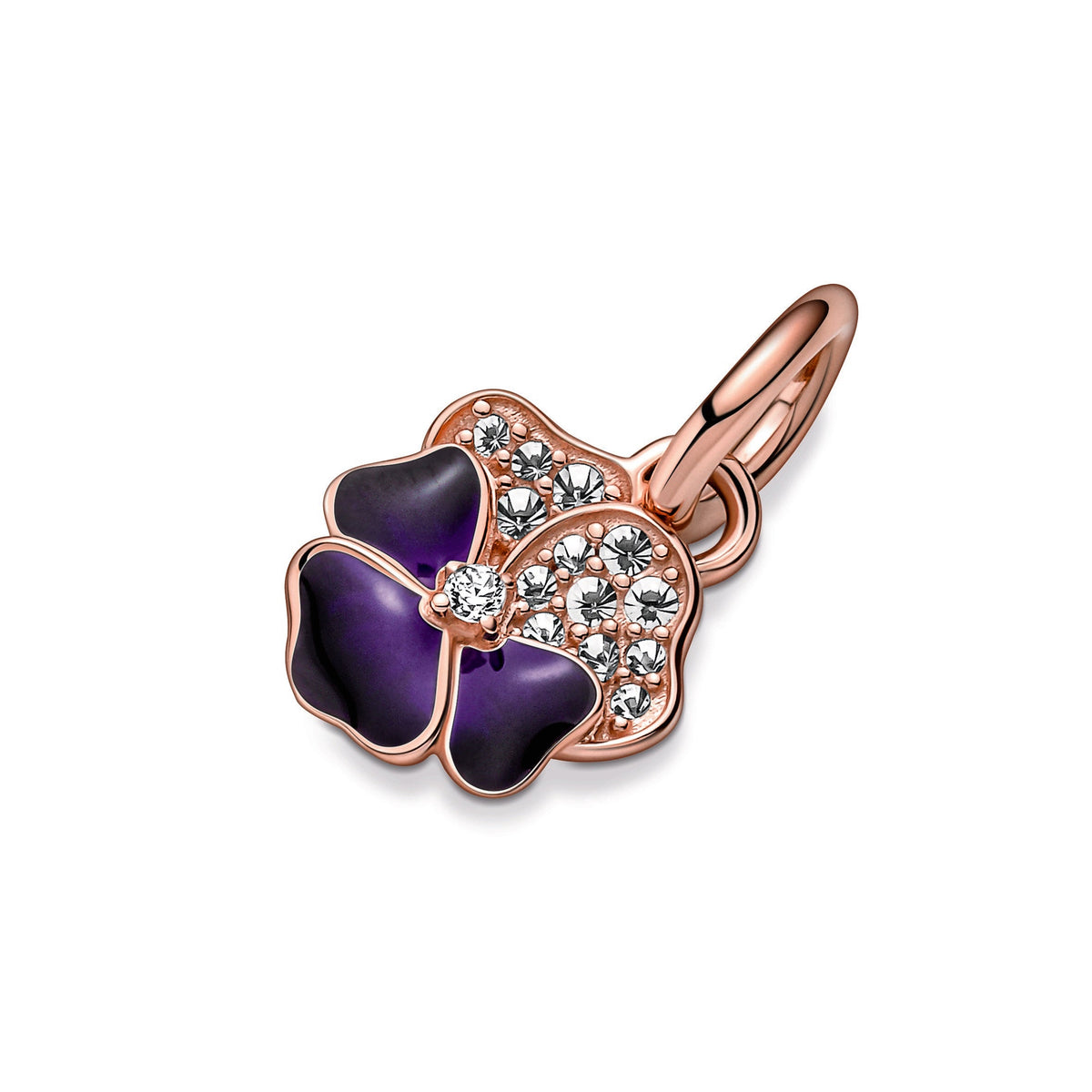 Dangle Charm – 14k Rose Gold-Plated – Deep Purple Pansy Flower
