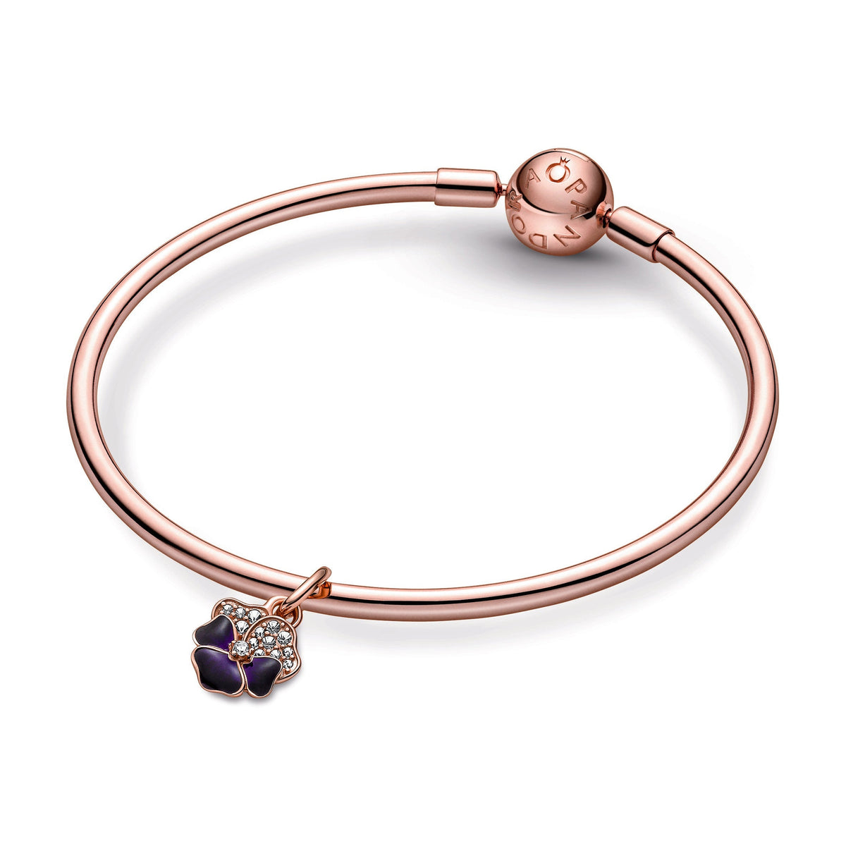 Dangle Charm – 14k Rose Gold-Plated – Deep Purple Pansy Flower