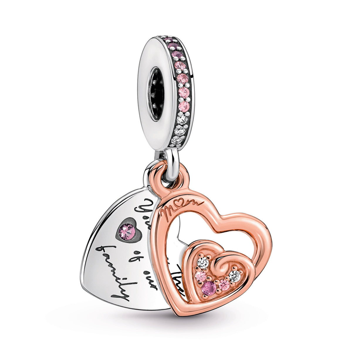 Dangle Charm – 14k Rose Gold-Plated – Entwined Infinite Hearts Double