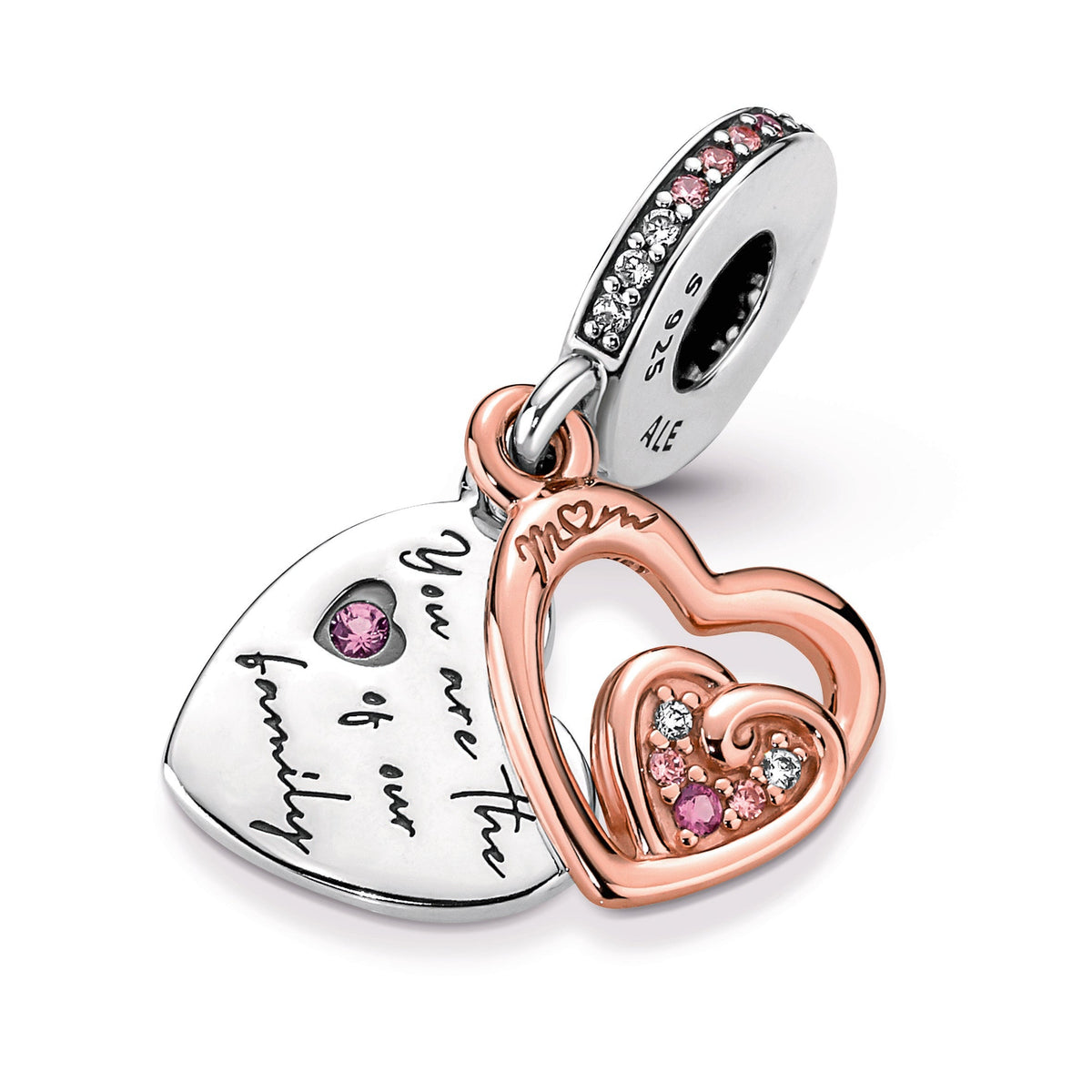 Dangle Charm – 14k Rose Gold-Plated – Entwined Infinite Hearts Double