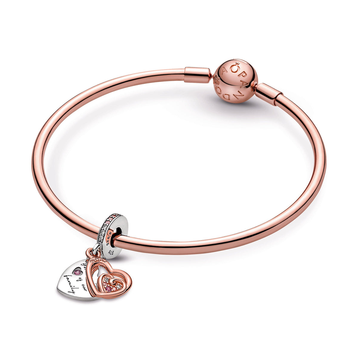 Dangle Charm – 14k Rose Gold-Plated – Entwined Infinite Hearts Double