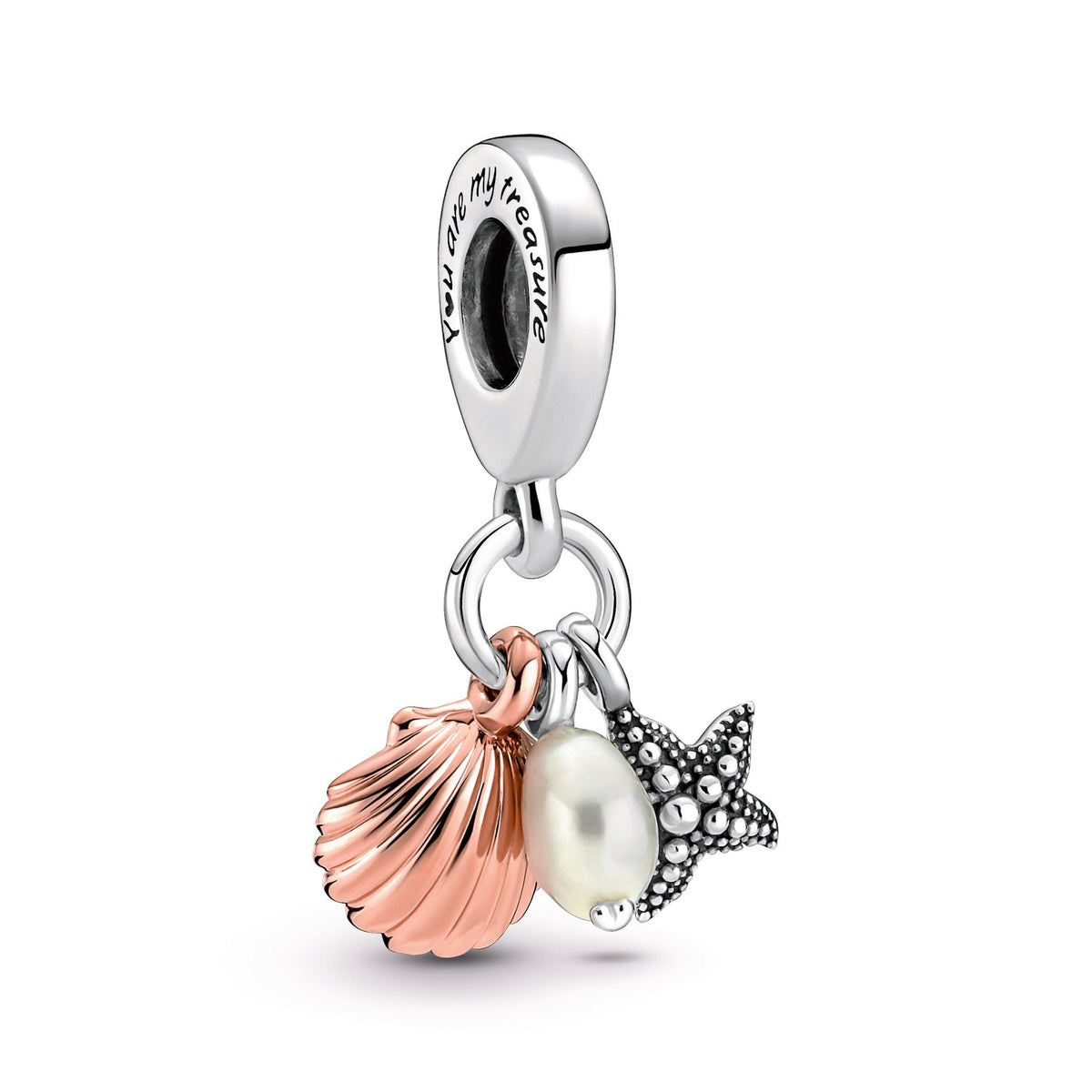 Dangle Charm – 14k Rose Gold-Plated – Freshwater Cultured Pearl, Starfish & Shell Triple