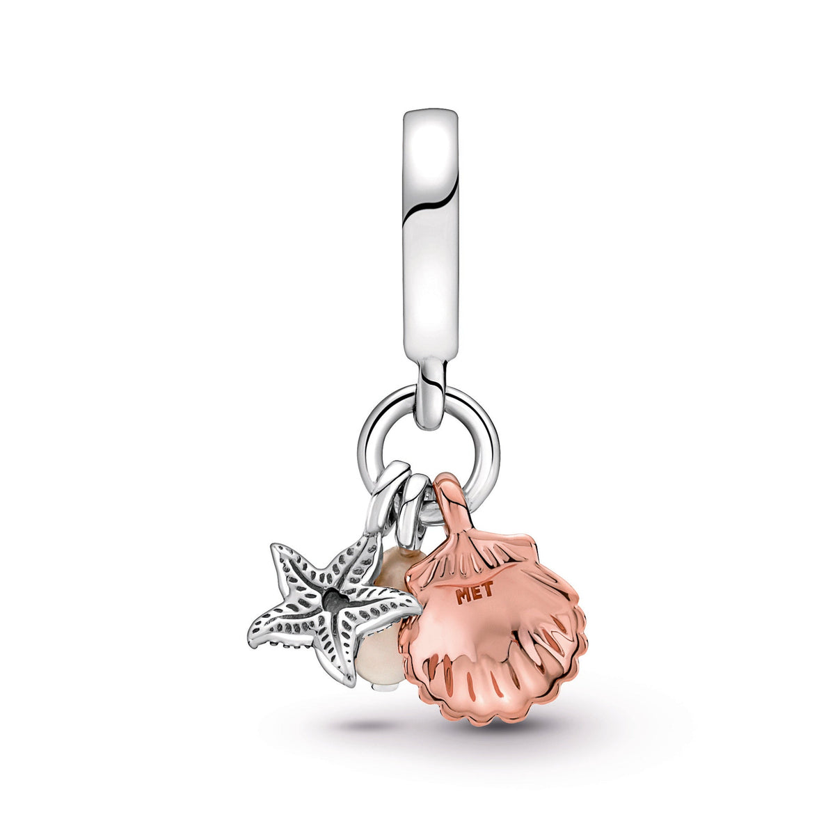 Dangle Charm – 14k Rose Gold-Plated – Freshwater Cultured Pearl, Starfish & Shell Triple