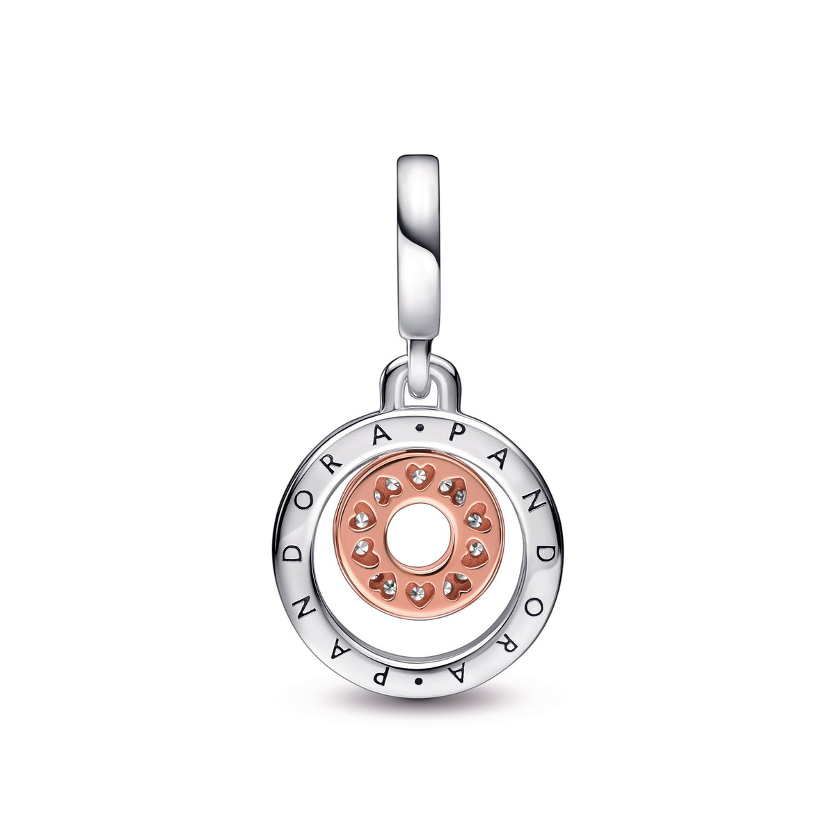 Dangle Charm – 14k Rose Gold-Plated – Two-tone Pandora Logo Circles