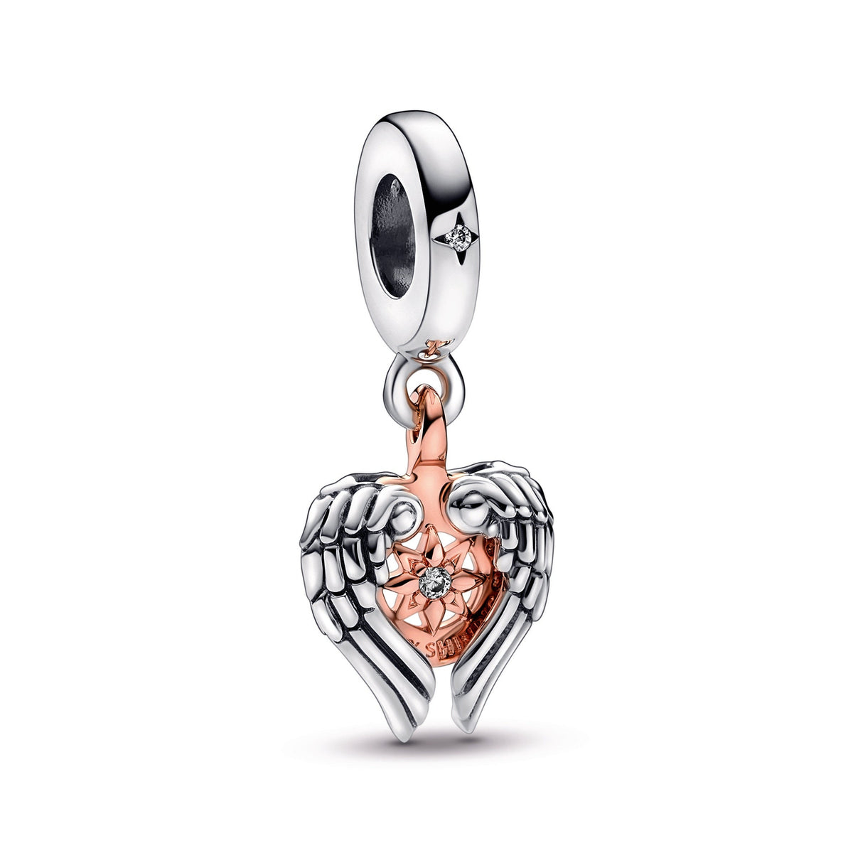 Dangle Charm – 14k Rose Gold-Plated – Celestial Compass Angel Wings