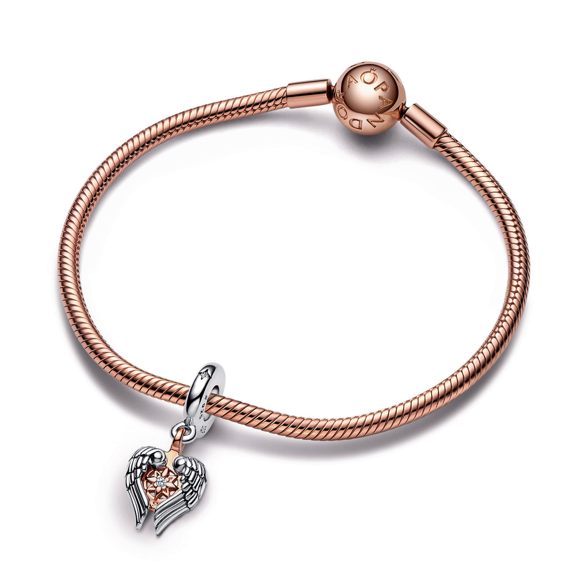 Dangle Charm – 14k Rose Gold-Plated – Celestial Compass Angel Wings
