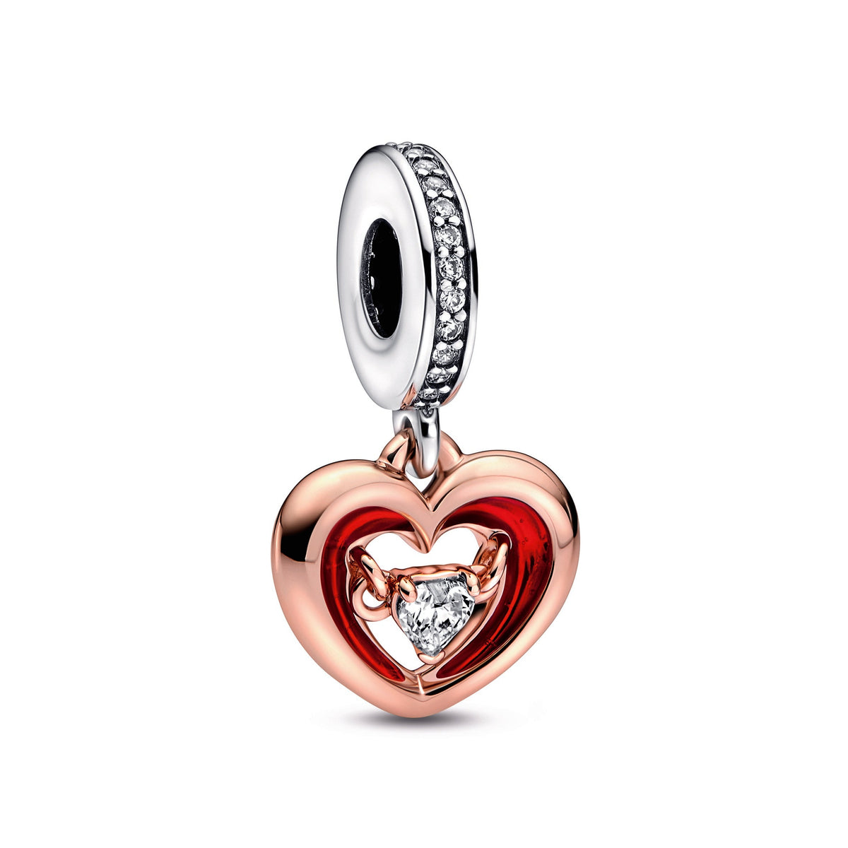 Dangle Charm – 14k Rose Gold-Plated – Two-tone Radiant Heart