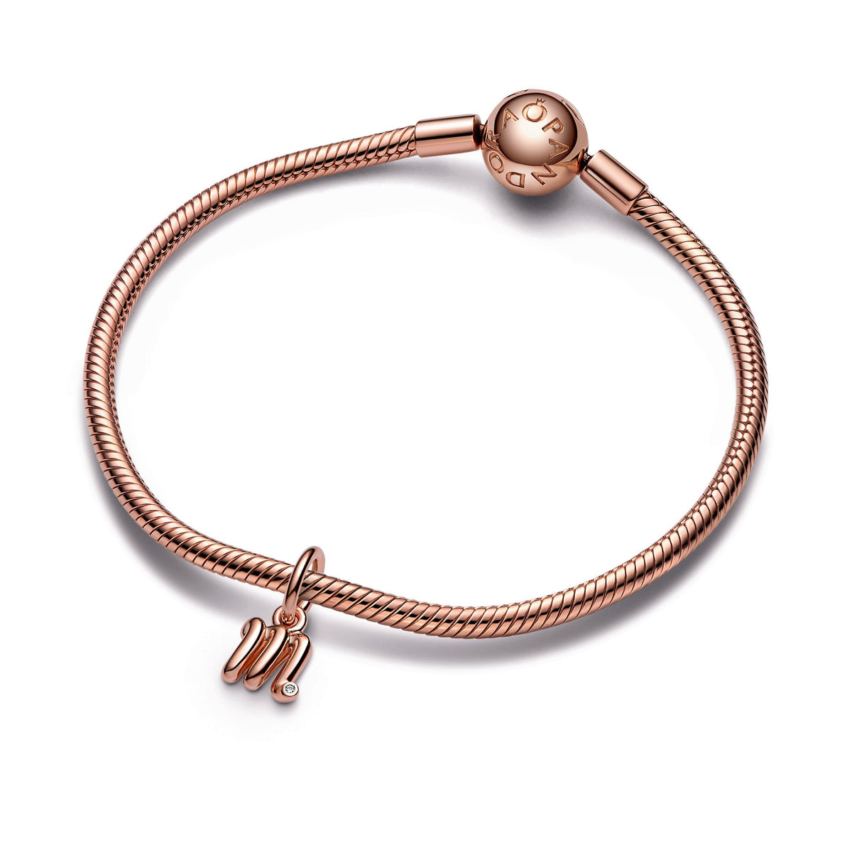 Dangle Charm – 14k Rose Gold-Plated – Letter m Script Alphabet