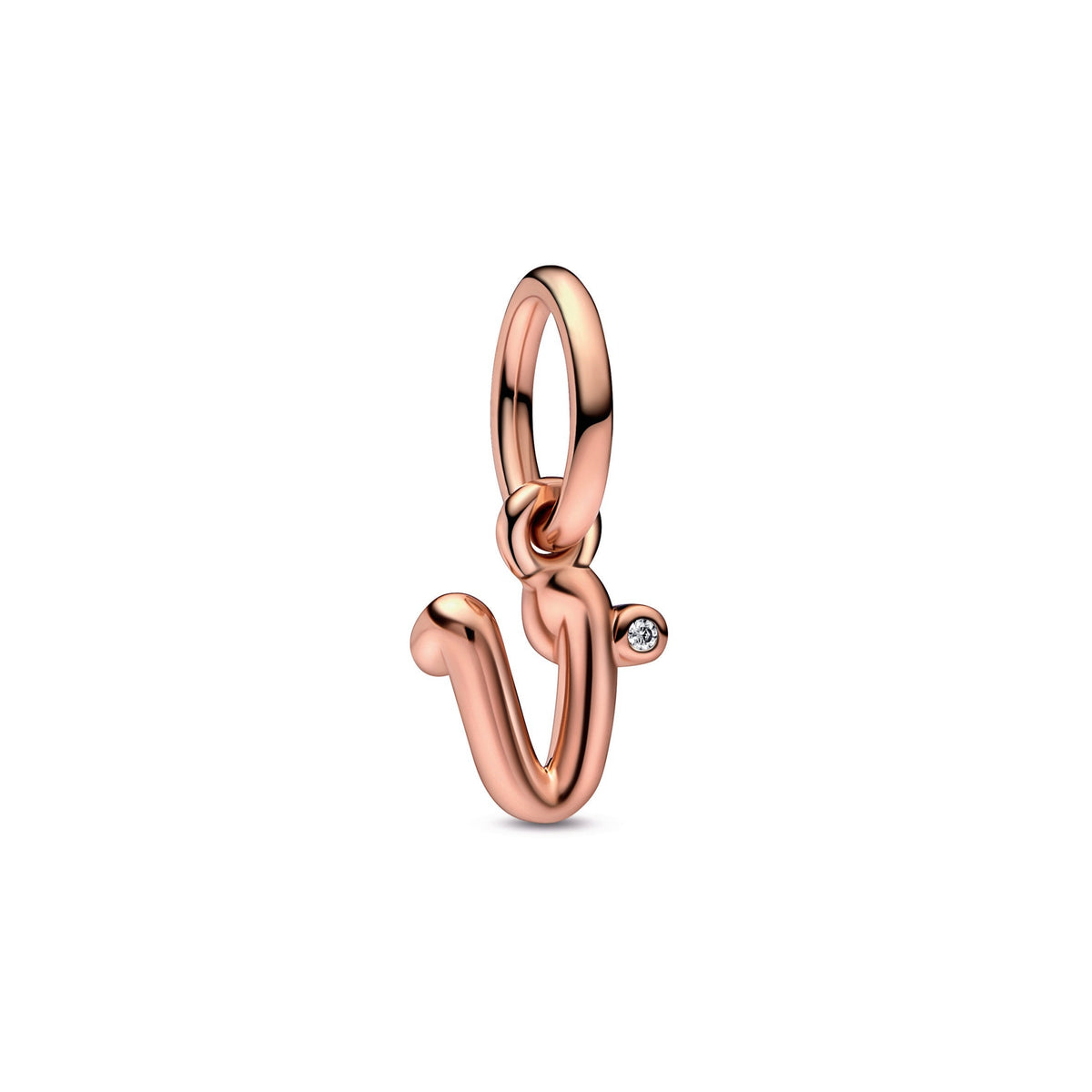 Dangle Charm – 14k Rose Gold-Plated – Letter v Script Alphabet