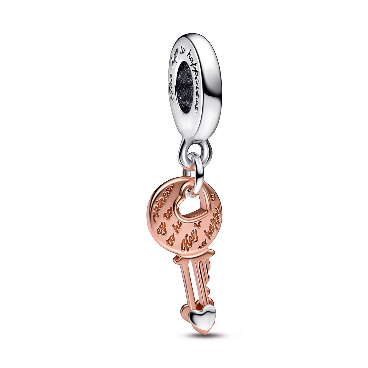 Dangle Charm – 14k Rose Gold-Plated – Two-tone key & Sliding Heart