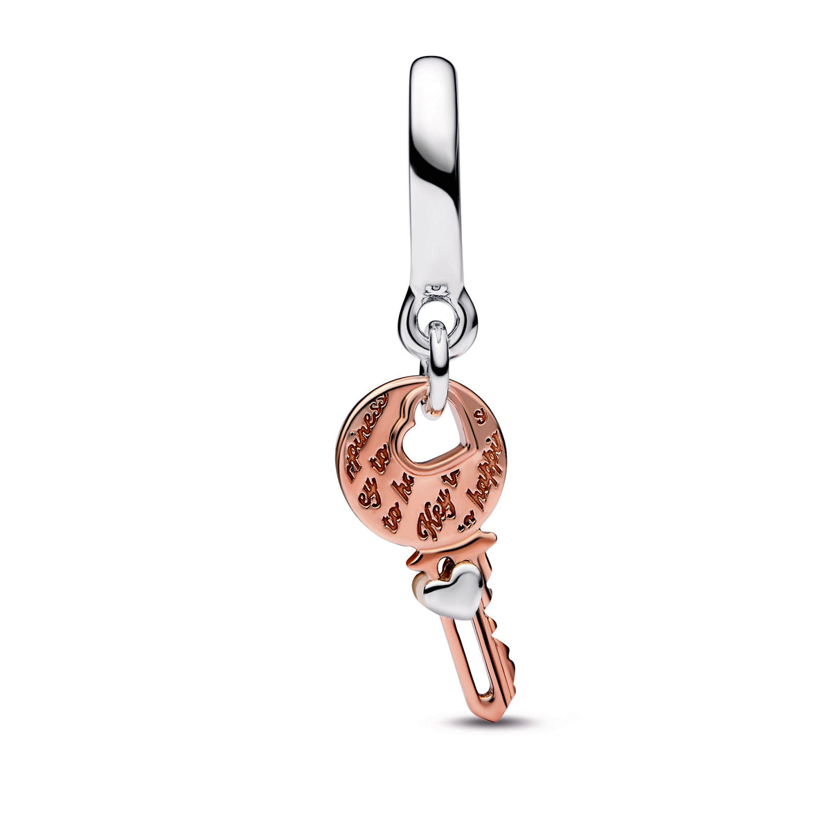 Dangle Charm – 14k Rose Gold-Plated – Two-tone key & Sliding Heart