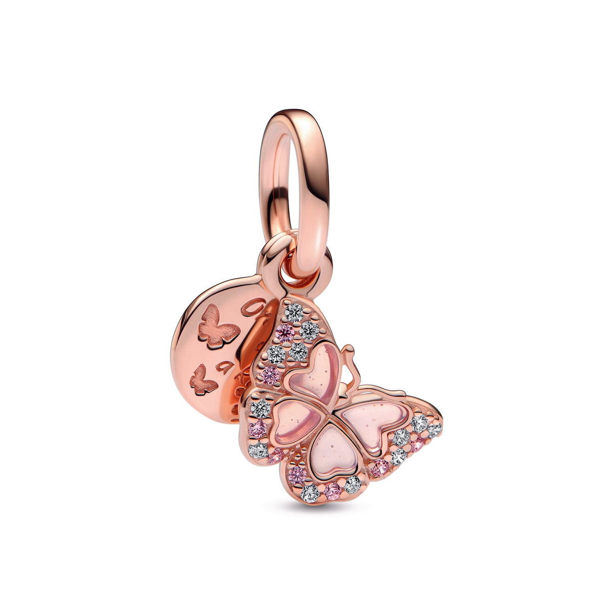 Dangle Charm – 14k Rose Gold-Plated – Pink Butterfly & Quote Double