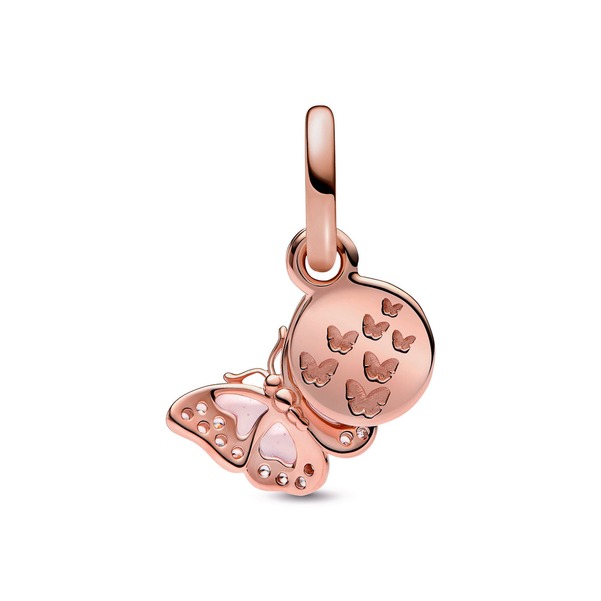 Dangle Charm – 14k Rose Gold-Plated – Pink Butterfly & Quote Double