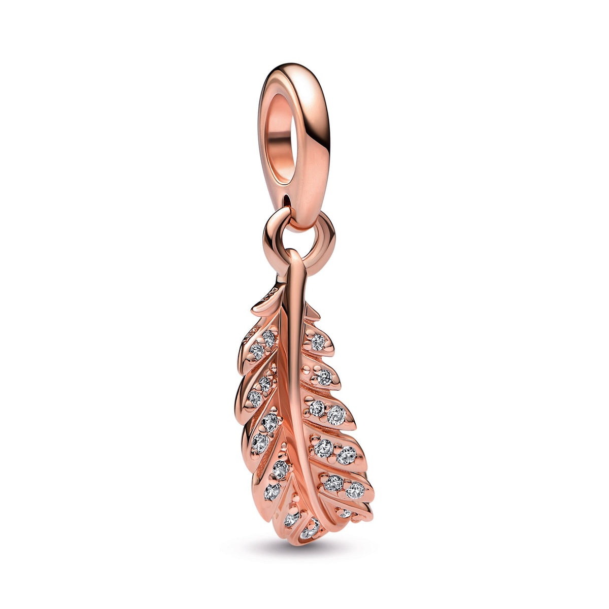 Dangle Charm – 14k Rose Gold-Plated – Floating Curved Feather