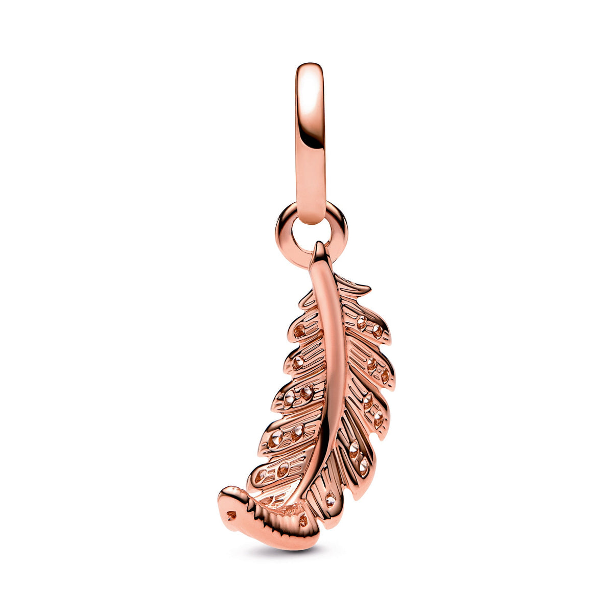 Dangle Charm – 14k Rose Gold-Plated – Floating Curved Feather