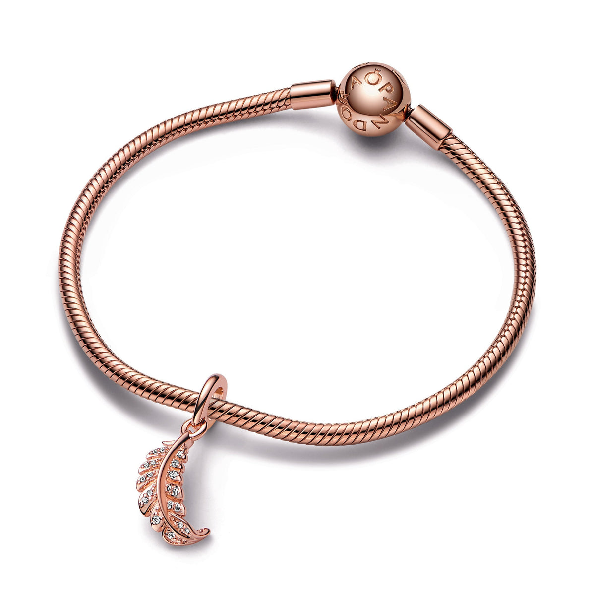 Dangle Charm – 14k Rose Gold-Plated – Floating Curved Feather