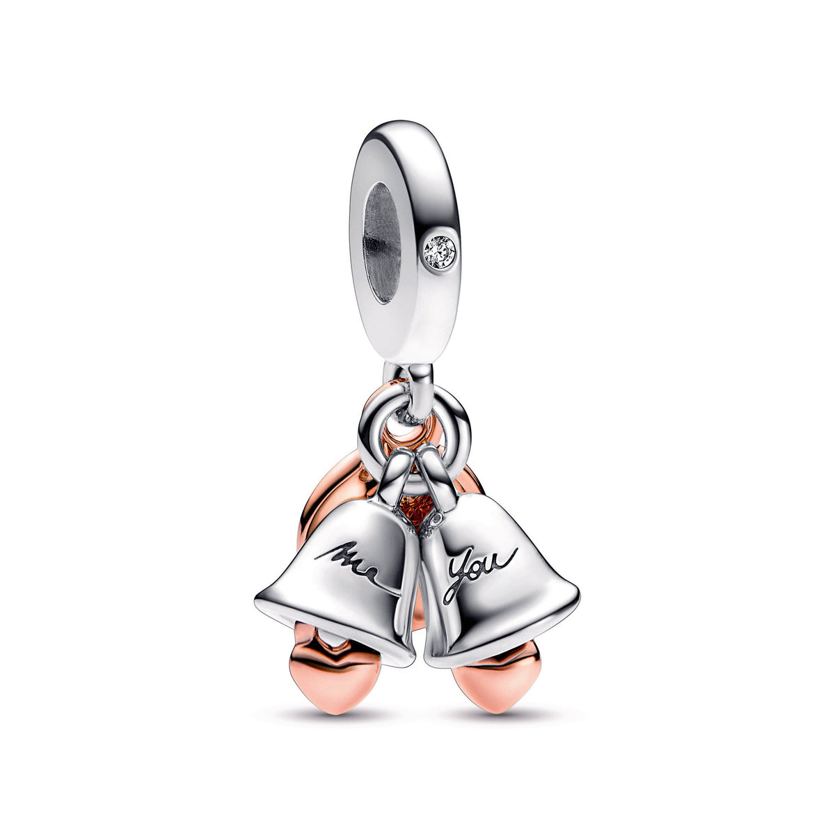 Dangle Charm – 14k Rose Gold-Plated – Two-tone Wedding Bells Double