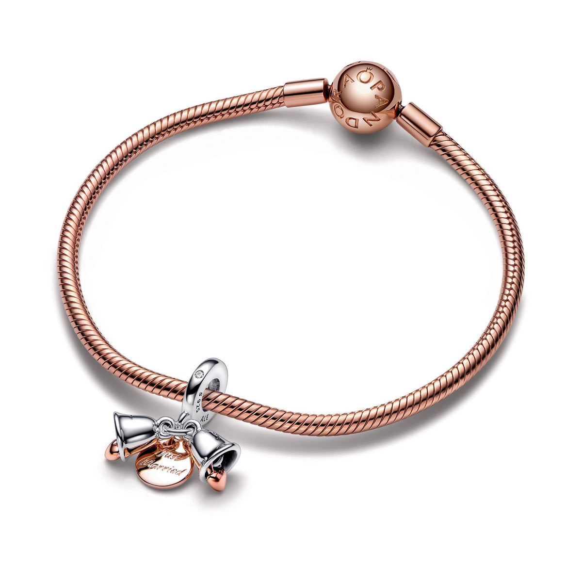Dangle Charm – 14k Rose Gold-Plated – Two-tone Wedding Bells Double