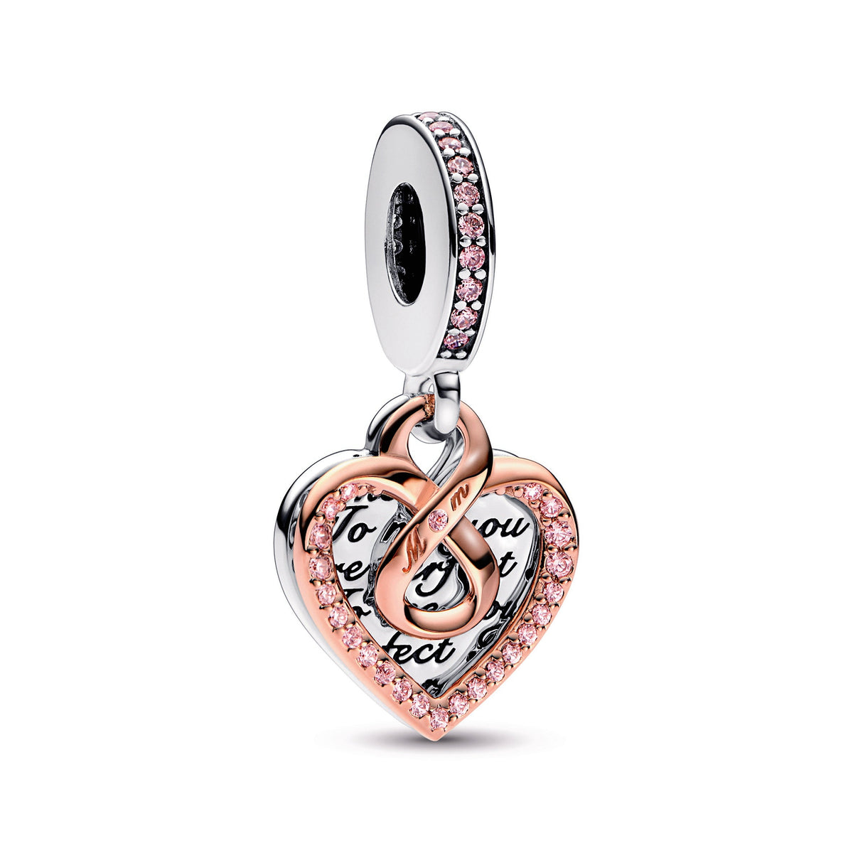 Dangle Charm – 14k Rose Gold-Plated – Two-tone Infinity Heart Double