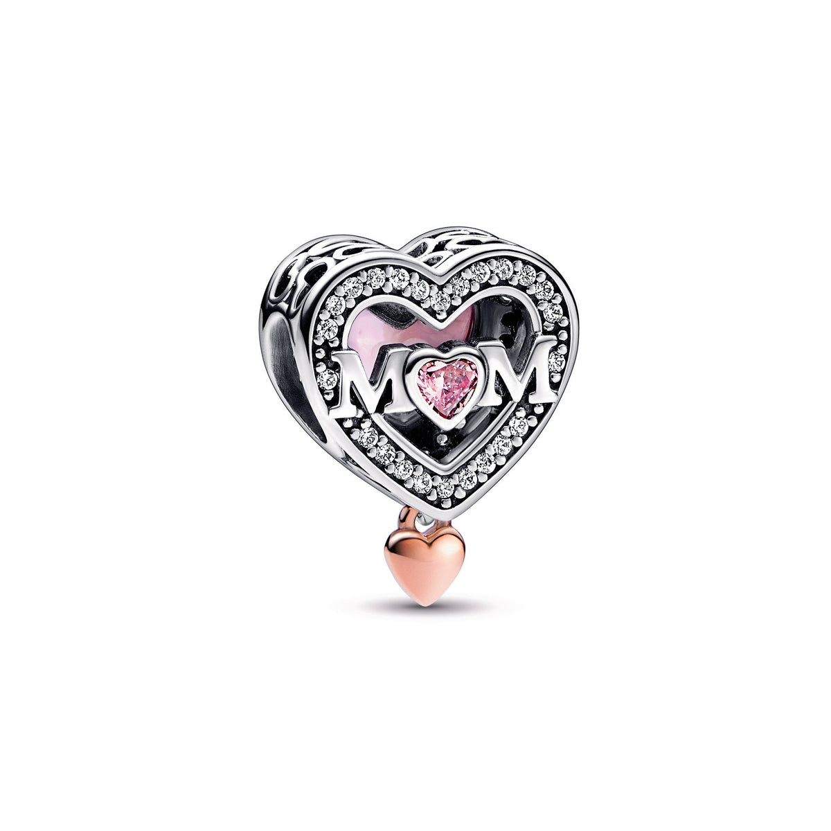 Charm – 14k Rose Gold-Plated – Two-tone Openwork Mum & Heart
