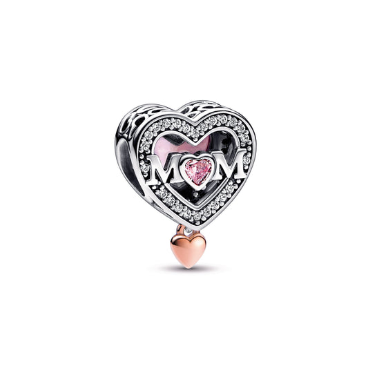 Charm – 14k Rose Gold-Plated – Two-tone Openwork Mum & Heart