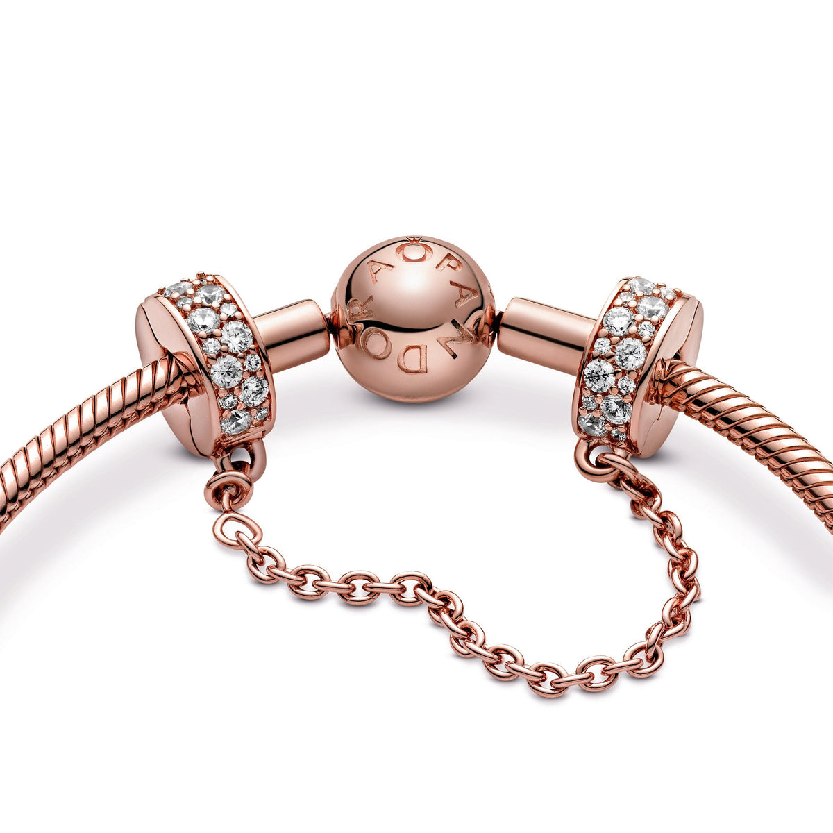 Clip Charm – 14k Rose Gold-Plated – Clear Pavé Safety Chain