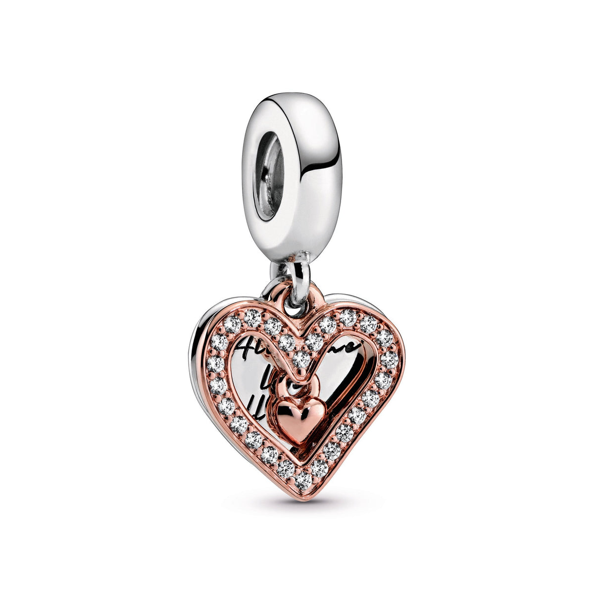 Dangle Charm – 14k Rose Gold-Plated – Sparkling Freehand Heart