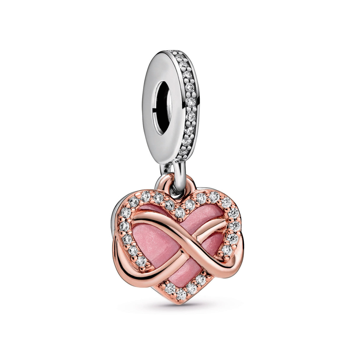 Dangle Charm – 14k Rose Gold-Plated – Sparkling Infinity Heart